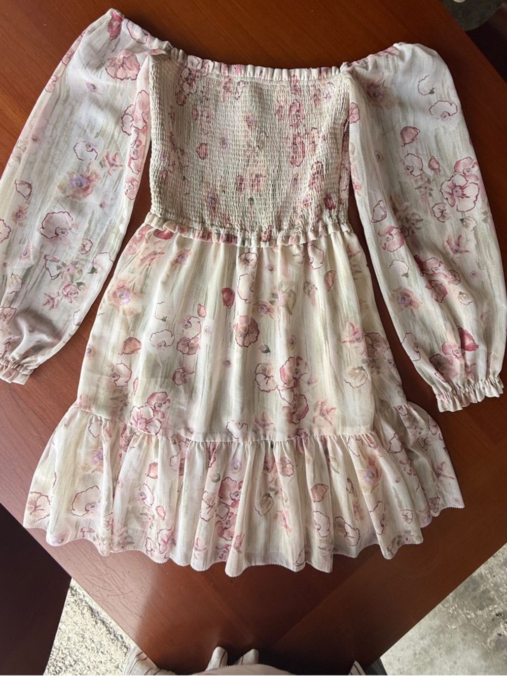 Wilfred Blush Pink Floral Smocked Off-Shoulder Dress